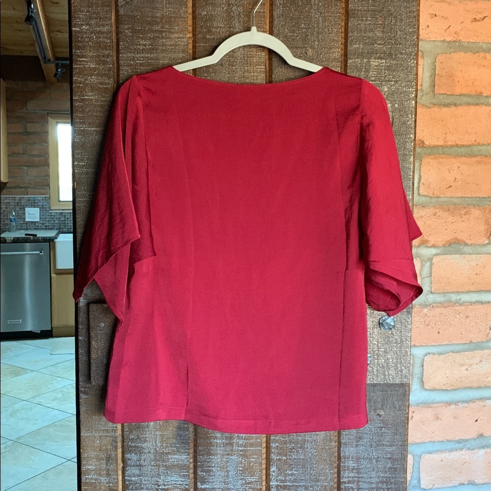 Chico’s womens burgundy blouse flowy drapey seems oversized size 00P - Picture 10 of 12